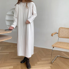 Simple Solid Color Long Sleeve Maxi Dress