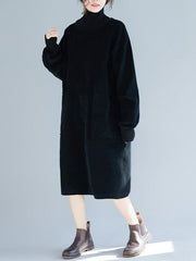 Loose Washing Corduroy Thicken Midi Dress