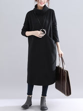 Loose Solid Color Turtleneck Midi Dress