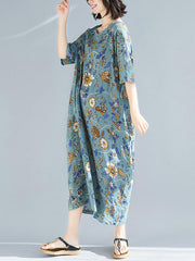 Ethnic Style Print Round Neck Midi Dress