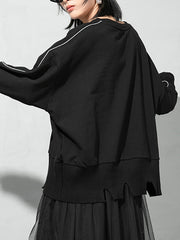 Letter Printed Irregular Long-Sleeved Blouse