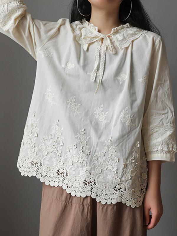 Vintage Embroidered Lace Collar T-Shirt