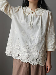 Vintage Embroidered Lace Collar T-Shirt