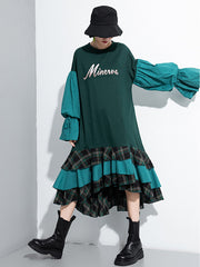Women Round Neck Pullover Patchwork Dress