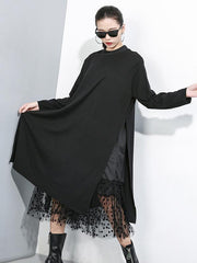 Splicing Split-Side False Two Gauze Midi Dress