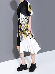 Loose Split-Joint Falbala Cropped Midi Dress