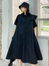 Urban Irregular Asymmetric Black White Midi Dress Shirt Dress