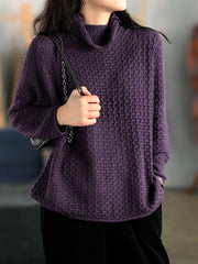 Women Retro Pullover Loose Solid Color Sweater