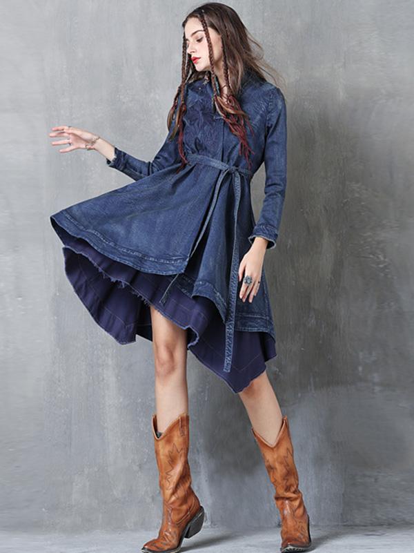 Embroidered Cropped Belted Jean Coat