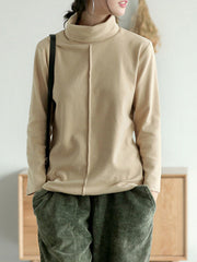 Simple Solid Color Turtleneck Long Sleeve T-Shirt