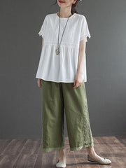 Artistic Retro Solid Pleats Blouses&Shirts