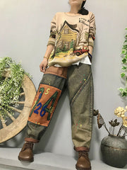 Vintage Embroidered Denim Patch Pants
