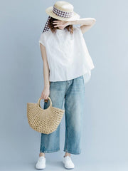 Casual Solid Ramie Cotton High-low Pocket Shirt