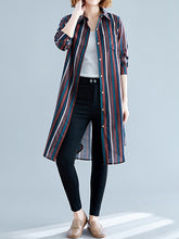 Casual Lapel Striped Midi Dress