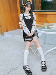 Fake Two Floral Printed Long Sleeve Mini Dress