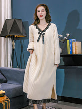 Casual Loose Solid Color V-Neck Coral Fleece Midi Pajamas Dress