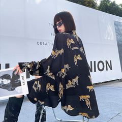 Long Sleeves Leopard Pringted Blouse