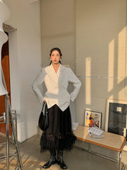 Women Soild Color Sweet Puffy Mesh Skirt