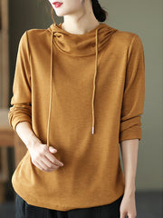 Solid Color Pit Striped Hooded Loose T-Shirt