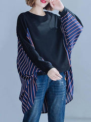 Loose Striped False-two Batwing Sweatshirt