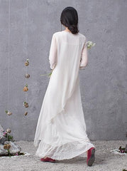 Two Pieces Silk White Cropped Long Dress