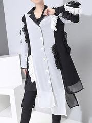 Loose Split-Joint Falbala Cropped Lapel Dress