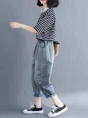 High Waist Ripped Literary Loose Casual Pants