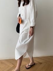 Lapel Solid Color Loose Casual Shirt Dress