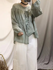 Solid Shirring Long Sleeves Blouse