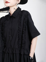 Loose Stitching Ruffled Short Sleeve Dress