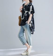 Women Tie-Dye Printed Loose Bat Sleeve T-Shirt