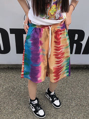 Rainbow Print Tie Dye Loose Casual Shorts