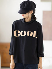 Casual Large Letter Printed Turtleneck Sweatshirt