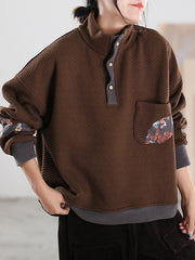 Half Button Collar Patch Embroidery Sweatshirt