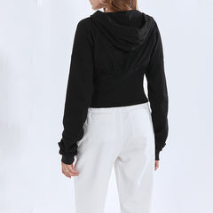 Tight-Fitting Hook Button Long-Sleeved Hoodie Sweatshirt