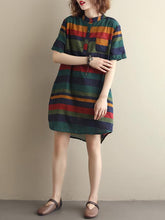 Loose Vintage Striped Shirt Dress