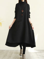 Women High Collar Irregular Dress