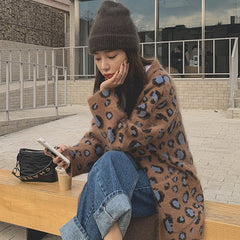 Loose Casual Leopard Print Long Sweater Coat