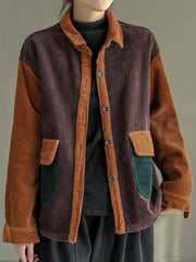 Retro Collision Color Single-Breasted Square Collar Coat