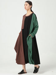 Loose Contrasting Irregular Stitching Knitted Midi Dress