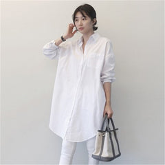 Women Solid Color Casual Long Sleeve Shirt