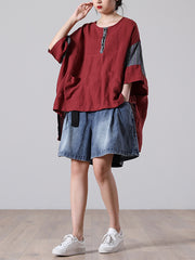 Loose Round Neck Color Block Stitching Short Sleeve T-Shirt