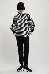 Striped High Neck Long Sleeve Top