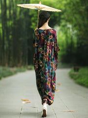 National Split-Joint Floral Printing Maxi Dress