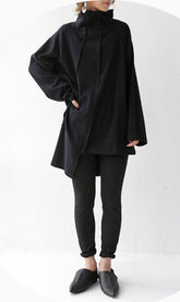 Long Sleeve Irregular Stitching High-Neck Temperament Shirt