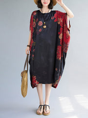 Round Neck Print Stitching Loose Casual Dress
