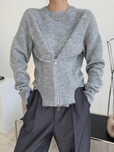 Women Round Neck Zipper Loose Pullover Sweater