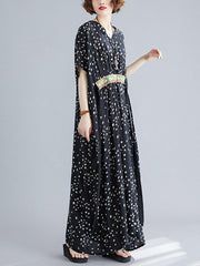 Ethnic Style Loose Plus Size Polka-Dot V-Neck Dress