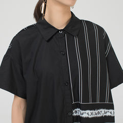 Split-Joint Short Sleeves Striped Midi Dress