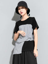 Original Asymmetric Striped Split-Joint T-Shirts Tops